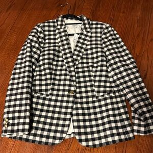 black and white plaid wool blazer